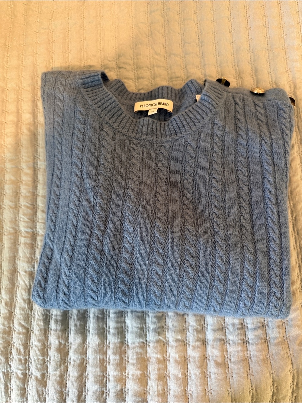 Veronica Beard Cable-Knit cashmere Crewneck Sweater in Powder Blue